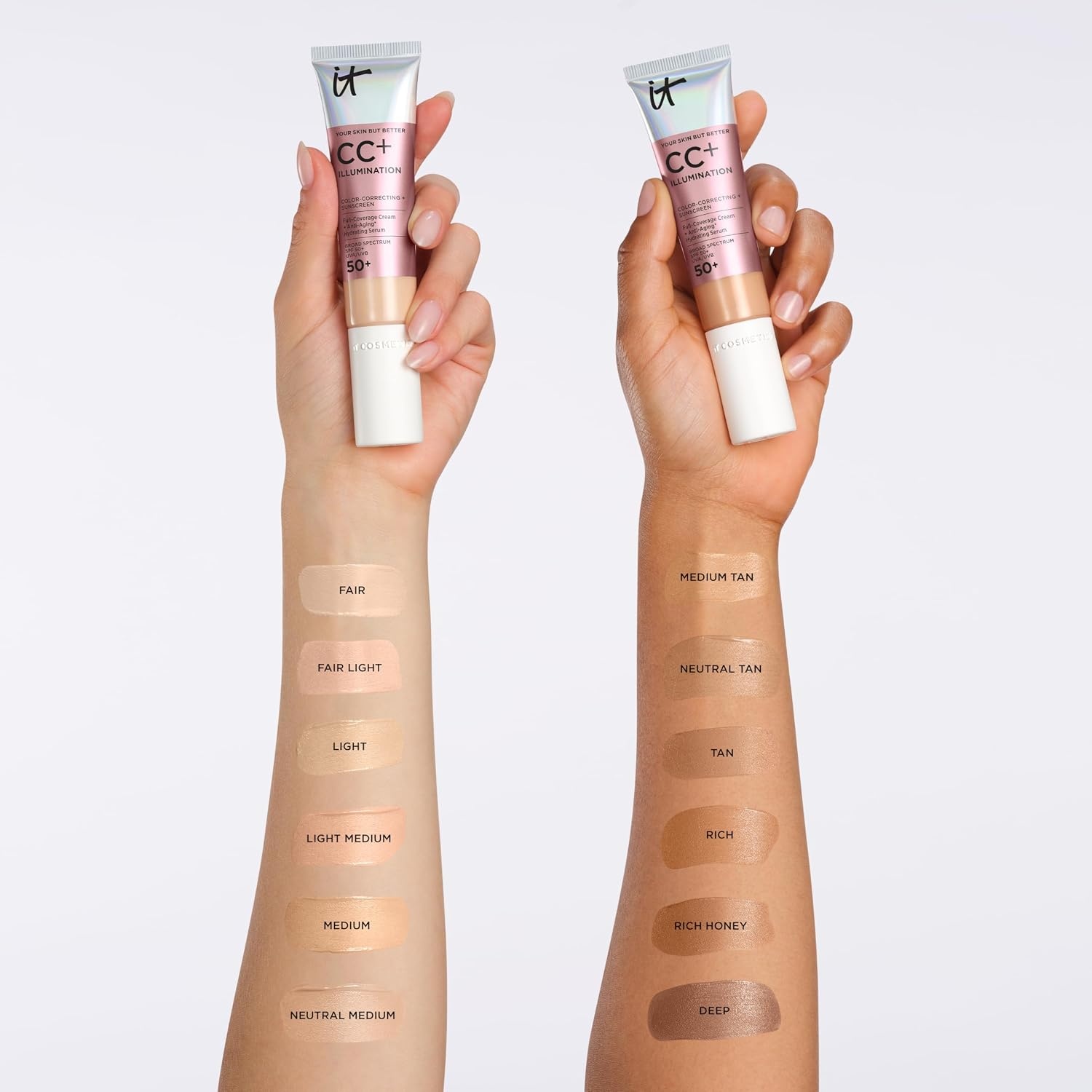 image:imageIT Cosmetics CC Cream Illumination Medium Tan  Radiant Full Coverage Foundation With SPF 50 Color Corrector amp Hydrating AntiAging Serum Hydrolyzed Collagen  Peptides  108 fl oz05 Medium soft beige shade with warm undertones