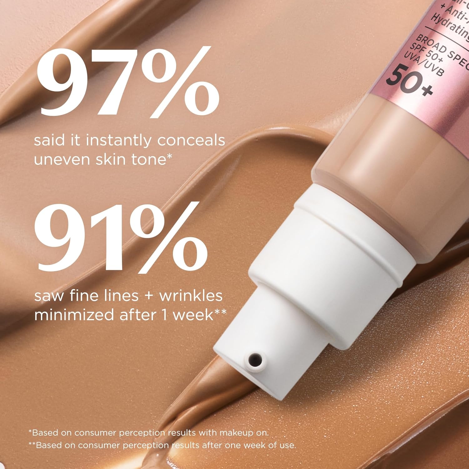 image:imageIT Cosmetics CC Cream Illumination Medium Tan  Radiant Full Coverage Foundation With SPF 50 Color Corrector amp Hydrating AntiAging Serum Hydrolyzed Collagen  Peptides  108 fl oz05 Medium soft beige shade with warm undertones