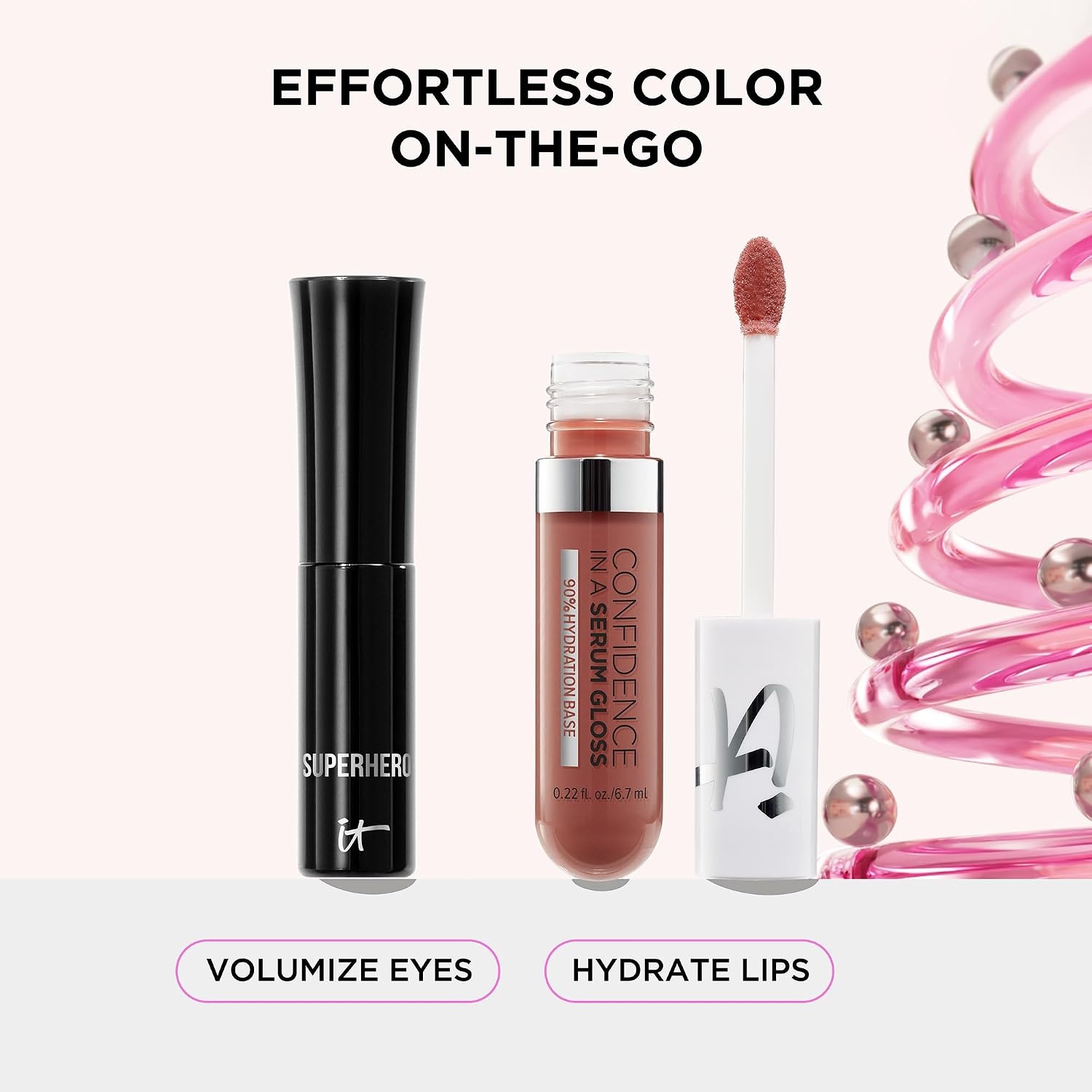 image:imageIT Cosmetics Unwrap Effortless Color Mascara amp Lip Gloss Makeup Set 2Pc Holiday Giftset for Her  Confidence in a Serum Hydrating Lipgloss Full Size amp Superhero Volumizing amp Lengthening Mascara