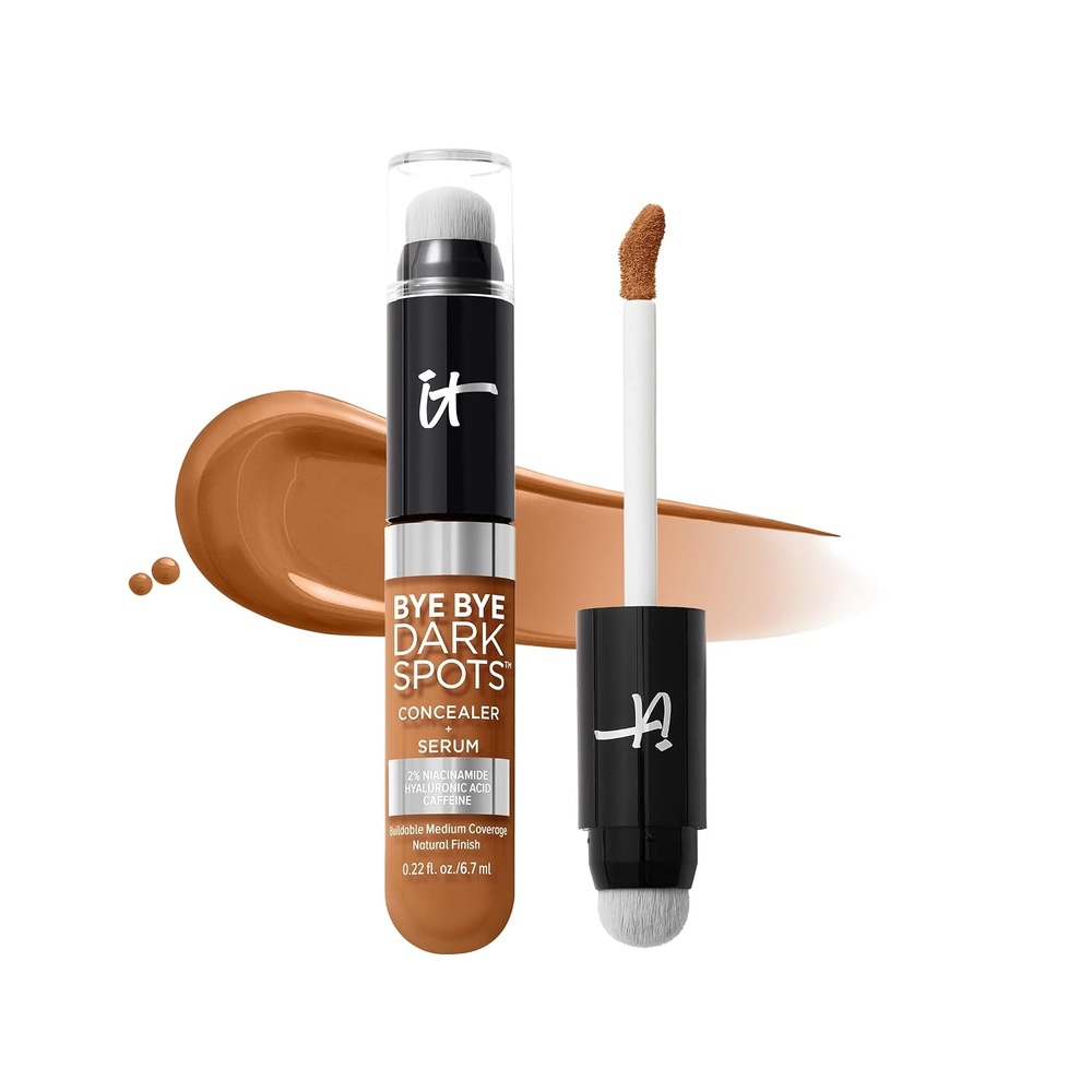 image:imageIT Cosmetics Bye Bye Dark Spots Concealer  Brightening Serum  2 Niacinamide Hyaluronic Acid amp Caffeine  Medium Coverage Natural Finish All Skin Types  022 fl oz44 Tan Warm tan to rich complexion with subtle peachy yellow undertone