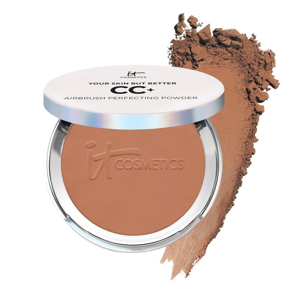 image:imageIT Cosmetics CC Airbrush Perfecting Powder Foundation  Sheer to Full Coverage Pressed Powder Blurring Pores amp Dark Spots AntiAging Face Makeup Hydrolyzed Collagen amp Niacinamide  033 ozDeep rich tan shade with neutral undertones