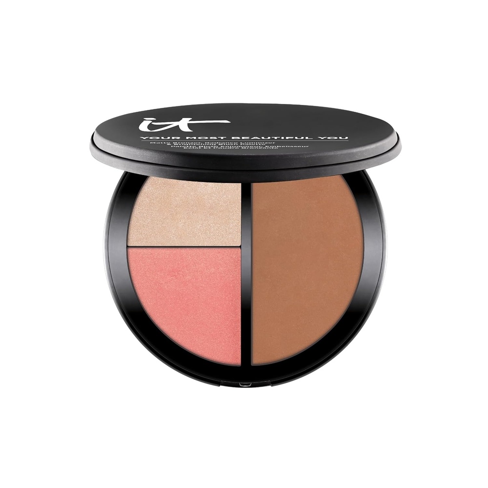 image:imageIT Cosmetics Your Most Beautiful You 3in1 Makeup Palette  Matte Bronzer  Radiance Luminizer Brightening Powder Blush  With Peptides amp Drops of Light Technology