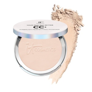 IT Cosmetics CC+ Airbrush Perfecting Powder Foundation – Sheer to Full Coverage Pressed Powder, Blurring Pores & Dark Spots, Anti-Aging Face Makeup, Hydrolyzed Collagen & Niacinamide – 0.33 oz(Fair (porcelain shade with warm undertones))