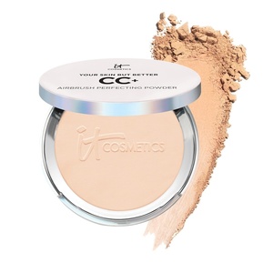 IT Cosmetics CC+ Airbrush Perfecting Powder Foundation – Sheer to Full Coverage Pressed Powder, Blurring Pores & Dark Spots, Anti-Aging Face Makeup, Hydrolyzed Collagen & Niacinamide – 0.33 oz(Light (fair light shade with warm undertones))