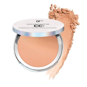 IT Cosmetics CC+ Airbrush Perfecting Powder Foundation – Sheer to Full Coverage Pressed Powder, Blurring Pores & Dark Spots, Anti-Aging Face Makeup, Hydrolyzed Collagen & Niacinamide – 0.33 oz(Tan (rich medium shade with warm undertones))