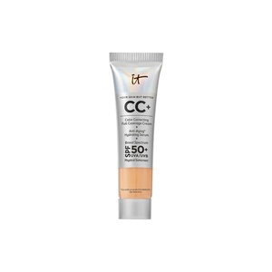 IT Cosmetics CC+ Cream – Natural Full Coverage Foundation With SPF 50+, Color Corrector & Anti-Aging Hydrating Serum, Hyaluronic Acid + Peptides, Lightweight Up To 24H Wear, All Skin Types(15W Medium Tan (medium with olive undertones))
