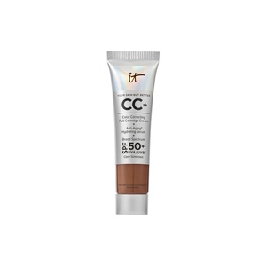 IT Cosmetics CC+ Cream – Natural Full Coverage Foundation With SPF 50+, Color Corrector & Anti-Aging Hydrating Serum, Hyaluronic Acid + Peptides, Lightweight Up To 24H Wear, All Skin Types(26W Deep Honey (very deep with golden undertones))