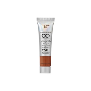IT Cosmetics CC+ Cream – Natural Full Coverage Foundation With SPF 50+, Color Corrector & Anti-Aging Hydrating Serum, Hyaluronic Acid + Peptides, Lightweight Up To 24H Wear, All Skin Types(25W Deep (deep with yellow undertones))