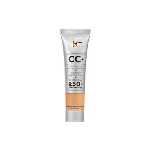 IT Cosmetics CC+ Cream – Natural Full Coverage Foundation With SPF 50+, Color Corrector & Anti-Aging Hydrating Serum, Hyaluronic Acid + Peptides, Lightweight Up To 24H Wear, All Skin Types(18W Tan Warm (tan with olive undertones))