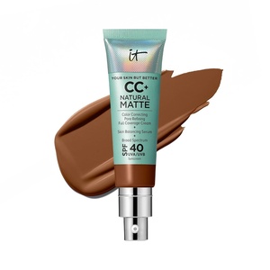 IT Cosmetics CC+ Cream Natural Matte SPF 40 – Mattifying Full Coverage Foundation Color Corrector, 16H Shine Control, Pore Refining, 24H Hydration, Noncomedogenic for Oily & Mature Skin – 1.08 fl oz(25W Deep (deep with yellow undertones))