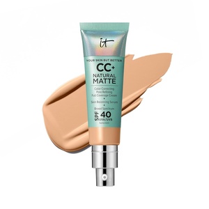 IT Cosmetics CC+ Cream Natural Matte SPF 40 – Mattifying Full Coverage Foundation Color Corrector, 16H Shine Control, Pore Refining, 24H Hydration, Noncomedogenic for Oily & Mature Skin – 1.08 fl oz(12N Medium (medium with neutral yellow undertones))
