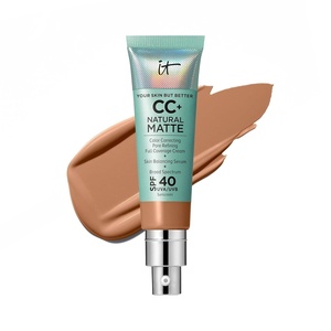 IT Cosmetics CC+ Cream Natural Matte SPF 40 – Mattifying Full Coverage Foundation Color Corrector, 16H Shine Control, Pore Refining, 24H Hydration, Noncomedogenic for Oily & Mature Skin – 1.08 fl oz(20N Tan Rich (deepest tan neutral with neutral red undertones))