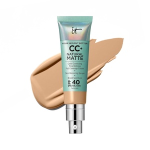 IT Cosmetics CC+ Cream Natural Matte SPF 40 – Mattifying Full Coverage Foundation Color Corrector, 16H Shine Control, Pore Refining, 24H Hydration, Noncomedogenic for Oily & Mature Skin – 1.08 fl oz(15W Medium Tan (medium with olive undertones))