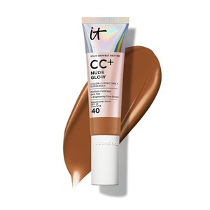IT Cosmetics CC+ Nude Glow SPF 40 – Medium Coverage Foundation, 2% Niacinamide + Hyaluronic Acid Brightening Glow Serum, Lightweight Up to 24H Hydration, Normal to Dry & Mature Skin – 1.08 fl oz(26 Deep Honey (deep complexion with warm golden undertone))