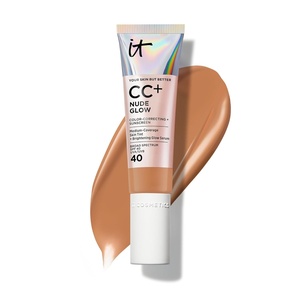 IT Cosmetics CC+ Nude Glow SPF 40 – Medium Coverage Foundation, 2% Niacinamide + Hyaluronic Acid Brightening Glow Serum, Lightweight Up to 24H Hydration, Normal to Dry & Mature Skin – 1.08 fl oz(24 Neutral Rich (tan to deep complexion with neutral peach undertone))