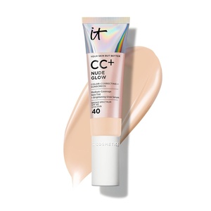 IT Cosmetics CC+ Nude Glow SPF 40 – Medium Coverage Foundation, 2% Niacinamide + Hyaluronic Acid Brightening Glow Serum, Lightweight Up to 24H Hydration, Normal to Dry & Mature Skin – 1.08 fl oz(08 Light Neutral (light with neutral peach undertone))