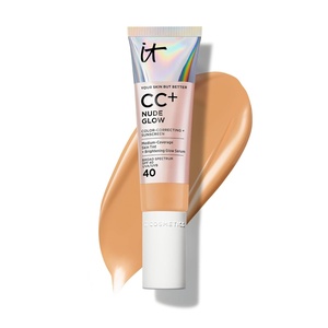 IT Cosmetics CC+ Nude Glow SPF 40 – Medium Coverage Foundation, 2% Niacinamide + Hyaluronic Acid Brightening Glow Serum, Lightweight Up to 24H Hydration, Normal to Dry & Mature Skin – 1.08 fl oz(18 Tan Warm (tan complexion with warm yellow undertone))