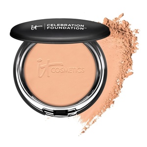 IT Cosmetics Celebration Foundation – Full Coverage Powder Foundation, Anti-Aging Face Makeup, Blurs Pores & Fine Lines, Crease-Proof Airbrush Finish, Anti-aging Collagen, Silk & Peptides – 0.3 oz