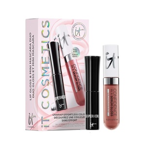 IT Cosmetics Unwrap Effortless Color Mascara & Lip Gloss Makeup Set, 2-Pc Holiday Giftset for Her – Confidence in a Serum Hydrating Lipgloss (Full Size) & Superhero Volumizing & Lengthening Mascara