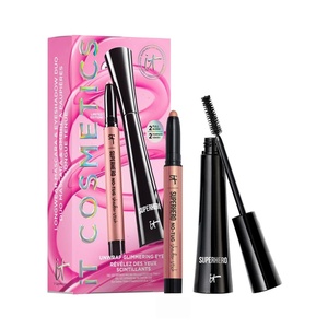 IT Cosmetics Unwrap Glimmering Eyes Mascara & Eyeshadow Stick Makeup Set , 2-Pc Holiday Giftset for Her – Full Size Makeup – Superhero Waterproof Cream Eye Shadow & Volumizing Lengthening Mascara